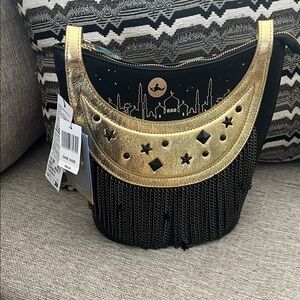Disney Aladdin Black Shoulder Bag with Gold Crescent and Fringe